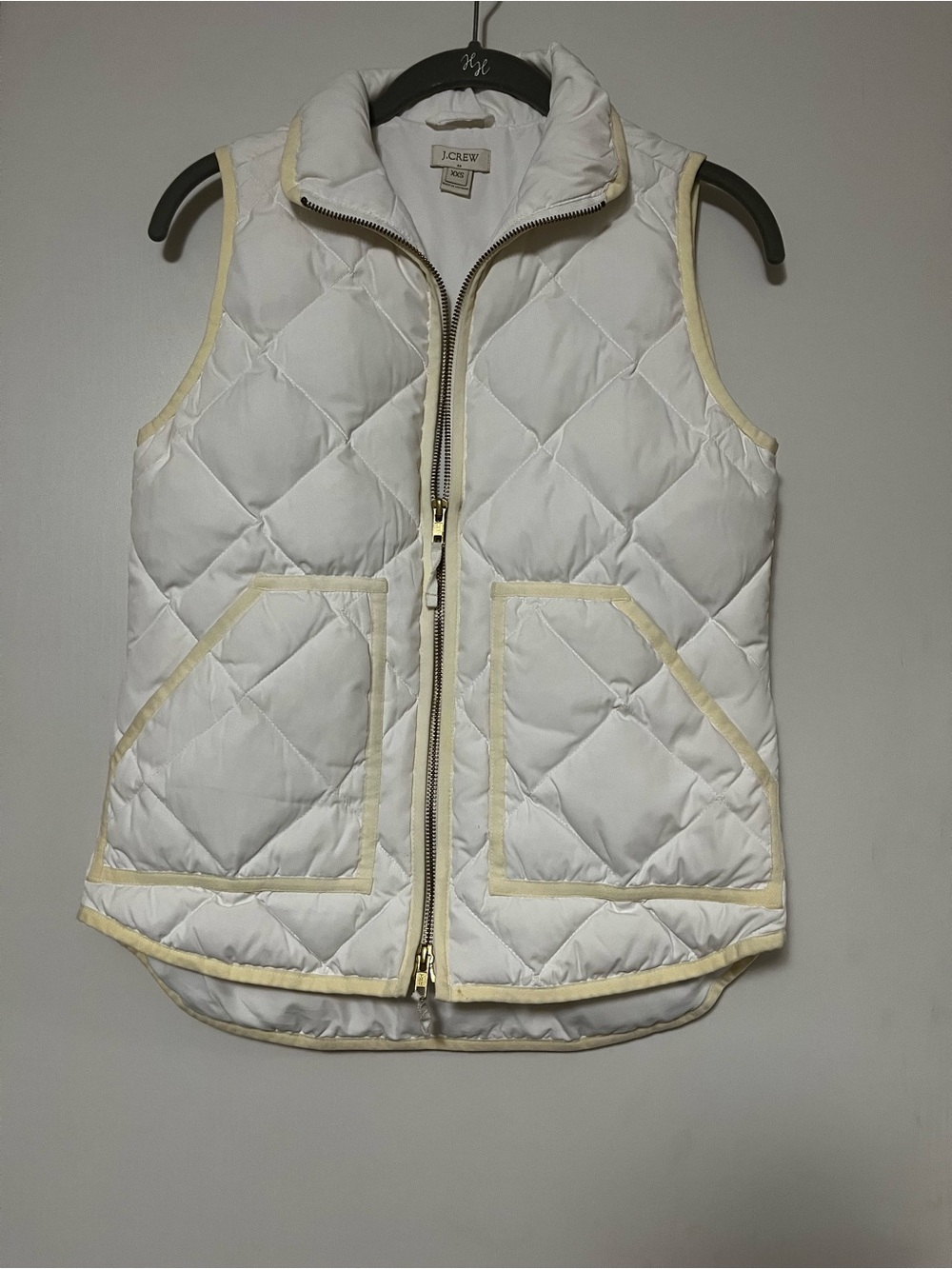 J. Crew Quilted White Puffer Vest with Cream Trim